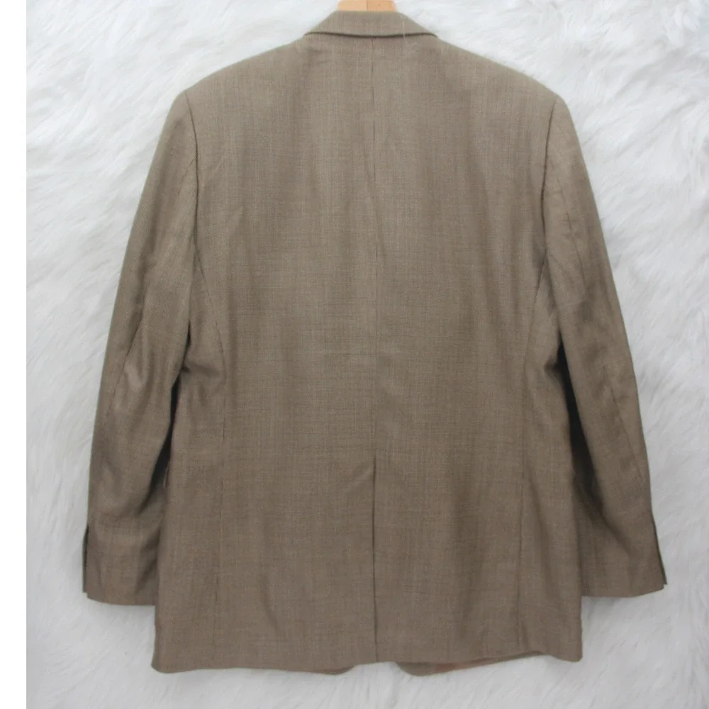 Lauren Ralph Lauren Blazer Men 40R Beige Wool Silk Houndstooth Sport Coat Jacket